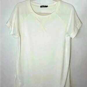 BESFLY WOMENS SOFT CREWNECK CUFFED SHORT SLEEVE TOP LIGHTWEIGHT OFF WHITE SIZE M